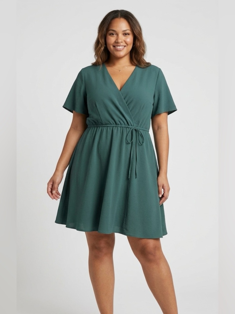 Monteau Sage Green Textured Flutter Sleeve Wrap Style Dress Size Xlarge